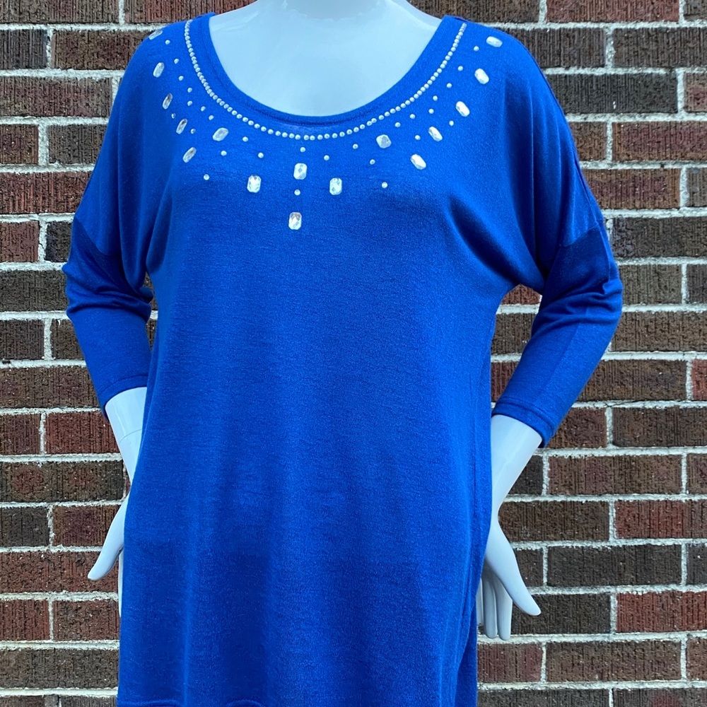 DEMANDING RHINESTONE COLLAR 3/4 SLEEVE KNIT